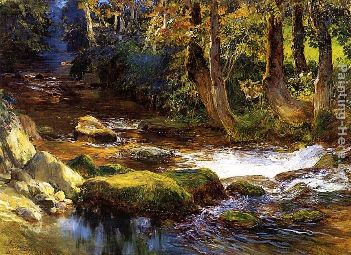 River Landscape with Deer painting - Frederick Arthur Bridgman River Landscape with Deer art painting